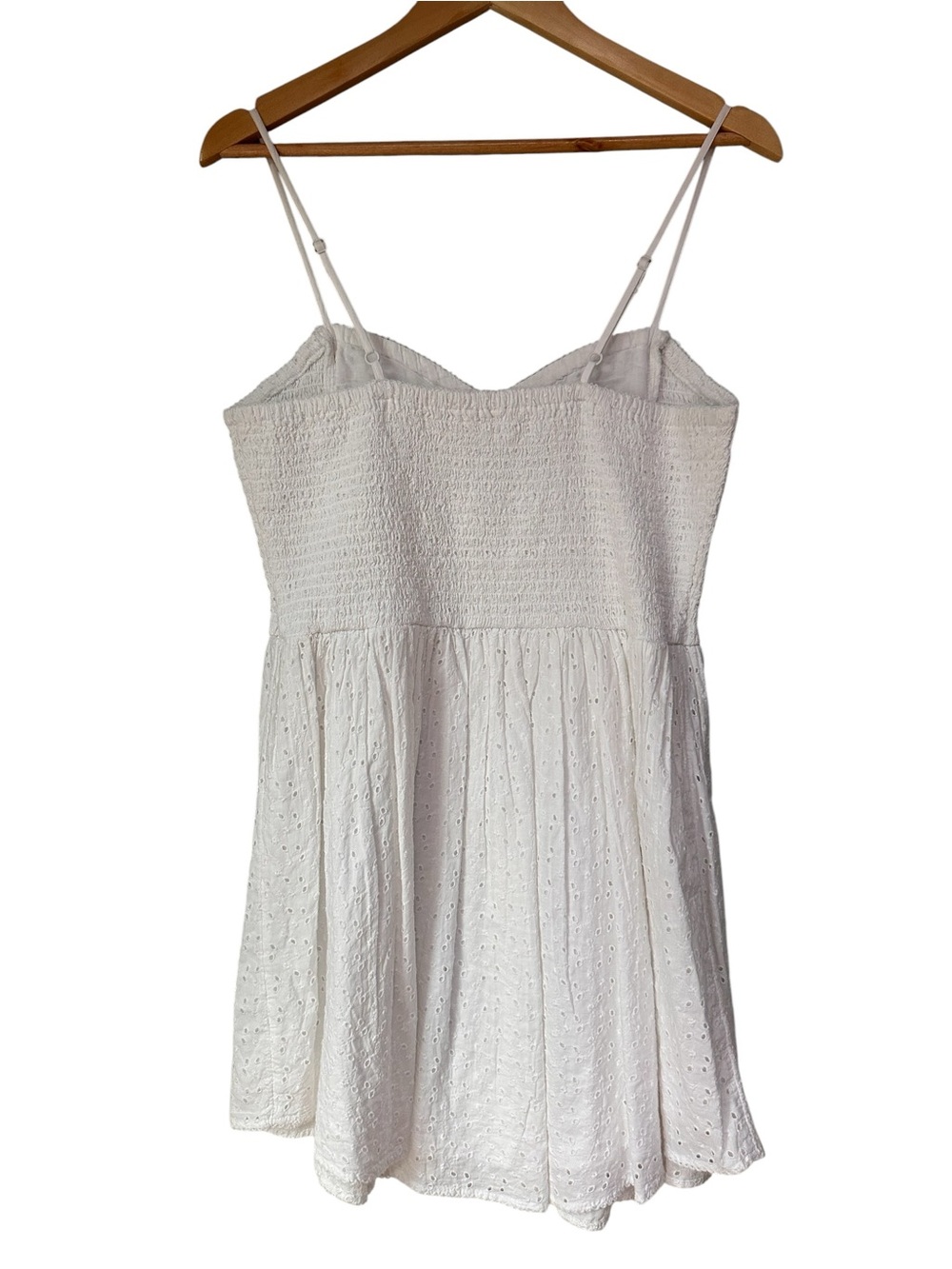 aerie White Cotton Eyelet Mini Dress with Embroidered Detail, Large - Picture 7 of 13